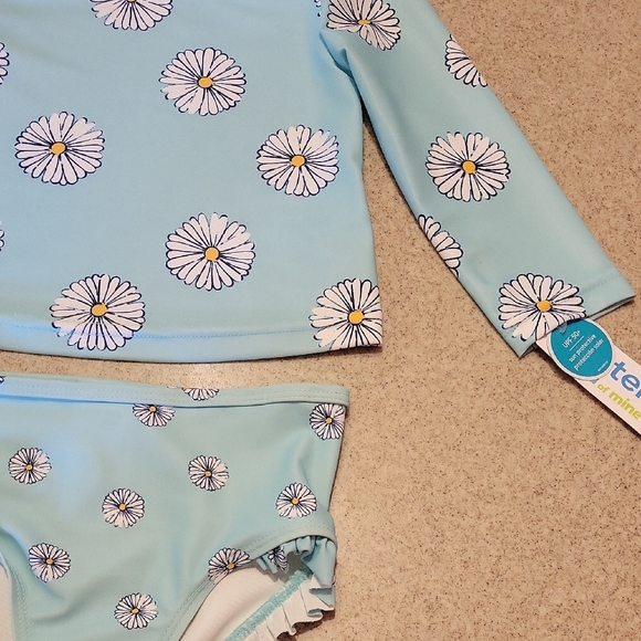 Carter's Aqua Daisy Kids Swim Rashguard 2 Piece Set Size 12 Months - Picture 5 of 6